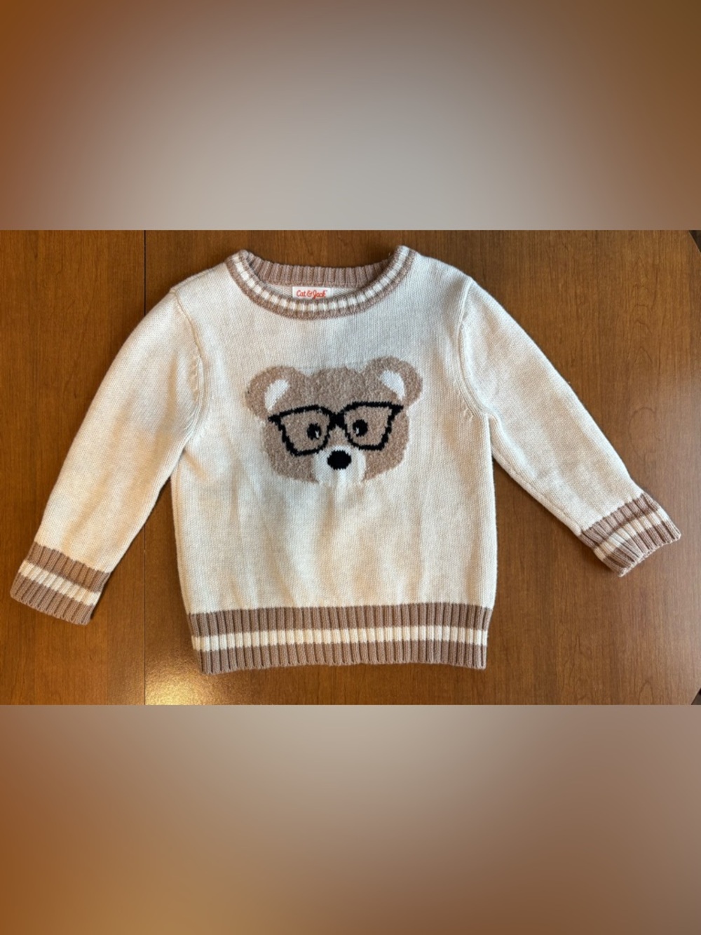 Cat & Jack Tan and Brown Bear Sweater sz 2T